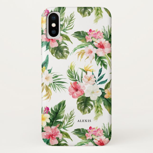 Coques Case-Mate iPhone Motif tropical de fleurs et de feuille d'aquarelle (Dos)