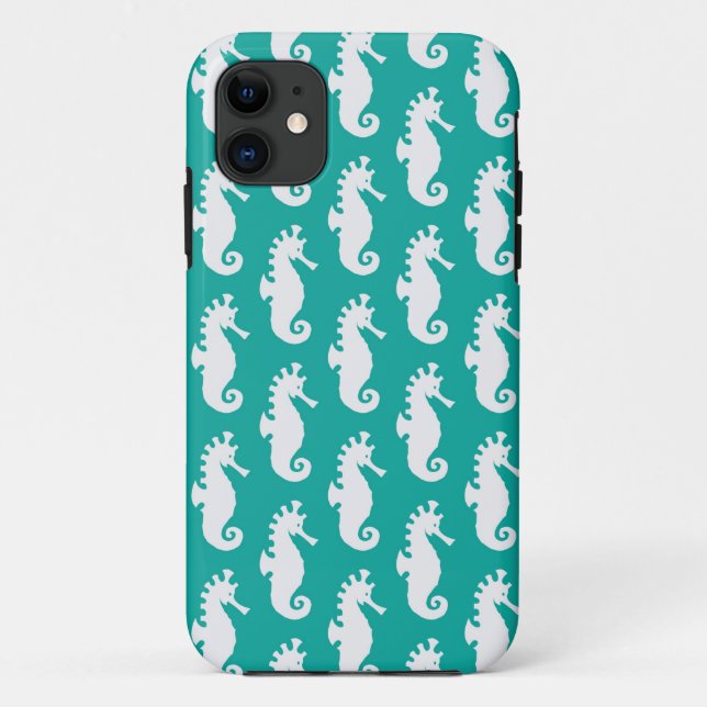 Coques Case-Mate iPhone Motif turquoise 1 d'hippocampe (Dos)