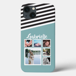 Etui iPhone Case-Mate Motif Turquoise en bande personnalisée noir blanc