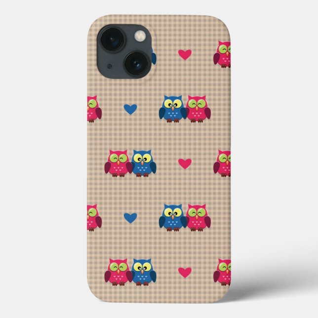 Coques Case-Mate iPhone Motif vérifié avec des hiboux d'amour (Verso)