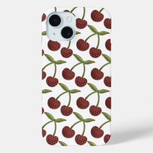 Coque Pour iPhone 15 Motif vintage illustré de cerise sur blanc