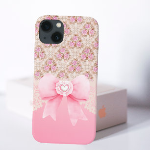 Coque Pour iPhone 15 Motif vintage rose rose sans couture