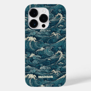 Coque Pour iPhone 14 Pro Motif Waves de nom personnalisé