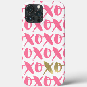 iPhone 13 Pro Max Case Motif XOXO rose et or