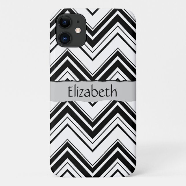 Coques Case-Mate iPhone Motif Zigzag noir et blanc, Votre nom (Dos)