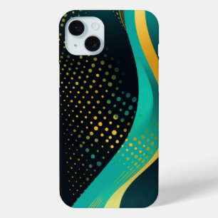 Coque iPhone 15 Mini Motifs de point en lignes ondulées sur noir