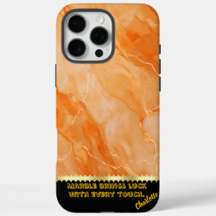 Coques iPhone 16 Pro Max Motifs en marbre orange vif