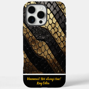 Coques iPhone 16 Pro Max Motifs frappants d'une peau de serpent noir et or