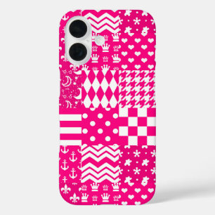 Coque Pour iPhone 16 Motifs mélangés rose blanc