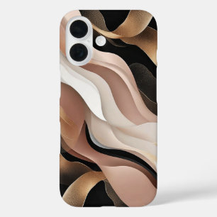 Coque Pour iPhone 16 Motifs Ondulés Abstraits avec Or Élégant