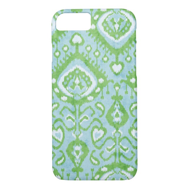 Coques Case-Mate iPhone Motifs tribaux mignons bleu et vert ikat (Dos)