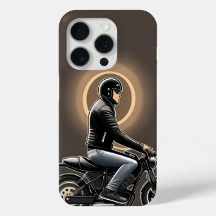 Coque iPhone 15 Pro Motocycliste À Voiture Sous Ciel Lune