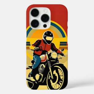 Coques iPhone 16 Pro Motocycliste au style rétro dans un coucher de sol