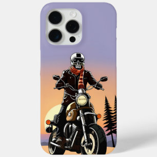 Coque iPhone 15 Pro Max Motocycliste avec masque de crâne à cheval
