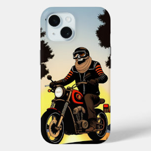 Coque Pour iPhone 15 Motocycliste avec masque de crâne à cheval