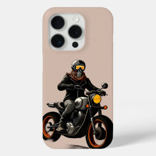 Coque iPhone 15 Pro Motocycliste avec un masque de crâne roulant