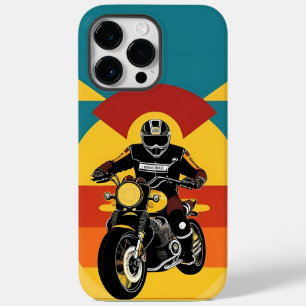 Coque Pour Pour iPhone 14 Pro Max Motocycliste de style rétro dans un coucher de sol