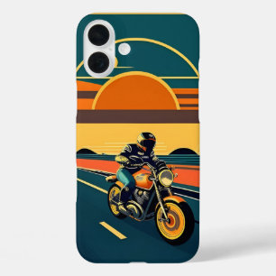 Coques iPhone 16 Plus Motocycliste retro stylisé en coucher Pittoresque 