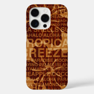 Coques iPhone 16 Pro Mots d'été Hibiscus hawaïen Faux Wood