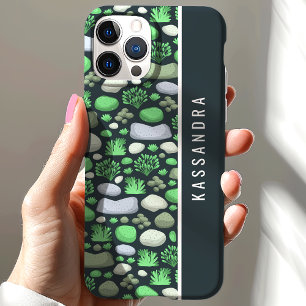 Coque Pour iPhone 15 Mousses Et Pierres Nom Personnalisé Sur Mesure