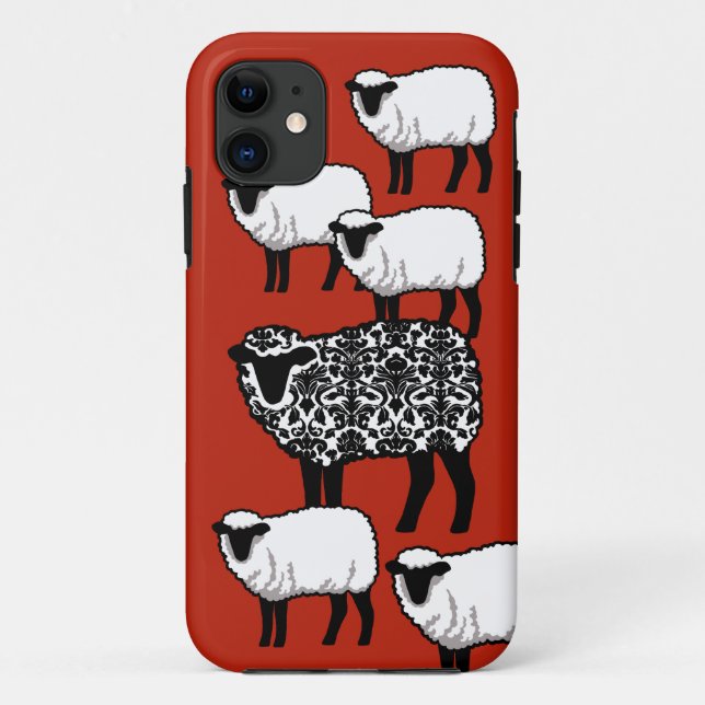 Coques Case-Mate iPhone Mouton noir Damas sur rouge (Dos)