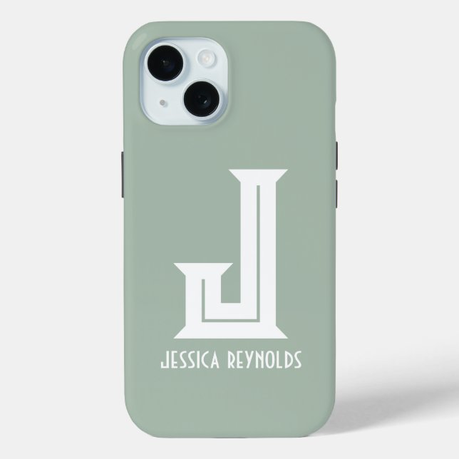 Coques Case-Mate iPhone Moyenne de l'épaisseur de monogramme verte (Verso)