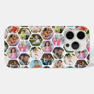 Coque iPhone 15 Pro Multi Photo Collage Simple Moderne Hexagon Motif