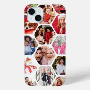Coque iPhone 15 Mini Multi Photo Collage Simple Moderne Hexagon Motif