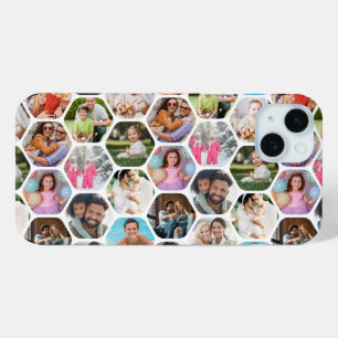 Coque iPhone 15 Mini Multi Photo Collage Simple Moderne Hexagon Motif