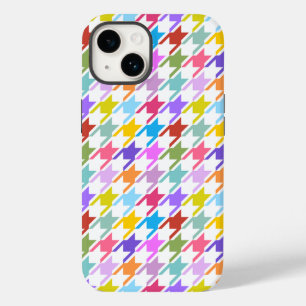 Coque Pour iPhone 14 Multicolor Houndstooth+Motif blanc