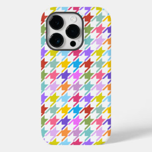 Coque Pour iPhone 14 Pro Multicolor Houndstooth+Motif blanc