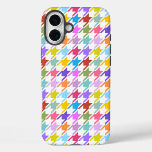 Coques iPhone 16 Plus Multicolor Houndstooth+Motif blanc