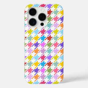 Coques iPhone 16 Pro Multicolor Houndstooth+Motif blanc