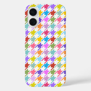 Coque Pour iPhone 16 Multicolor Houndstooth+Motif blanc