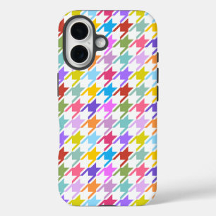 Coque Pour iPhone 16 Multicolor Houndstooth+Motif blanc