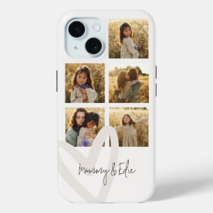 Coque Pour iPhone 15 Mummy multi photo crème coeur élégant