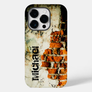 Coque Pour iPhone 14 Pro Mur de briques orange Cool grafiti Nom personnalis