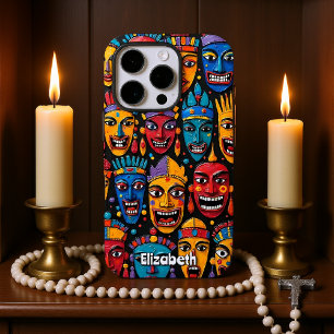 Coques iPhone 16 Pro Mur de Masque Africain vibrant