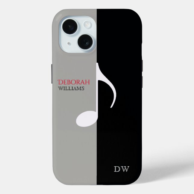 Coques Case-Mate iPhone Music Note moderne noir & gris (Verso)
