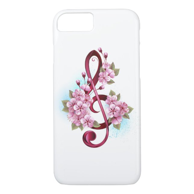 Coques Case-Mate iPhone Musical treble clef notes with sakura flowers (Dos)