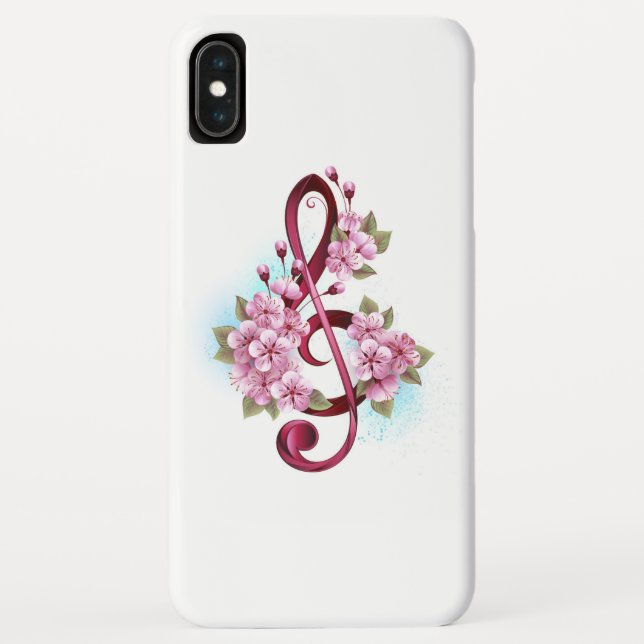 Coques Case-Mate iPhone Musical treble clef notes with sakura flowers (Dos)