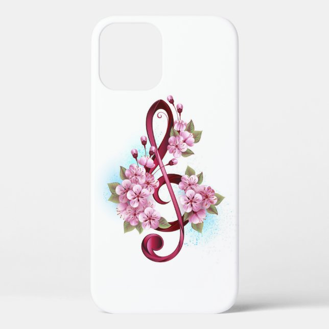 Coques Case-Mate iPhone Musical treble clef notes with sakura flowers (Verso)