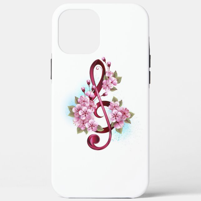 Coques Case-Mate iPhone Musical treble clef notes with sakura flowers (Verso)