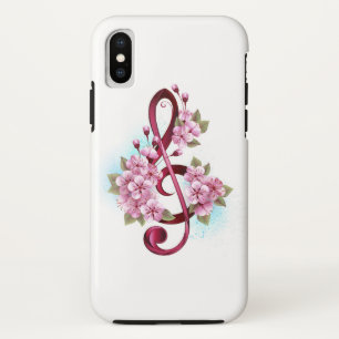Case-Mate iPhone Case Musical treble clef notes with sakura flowers