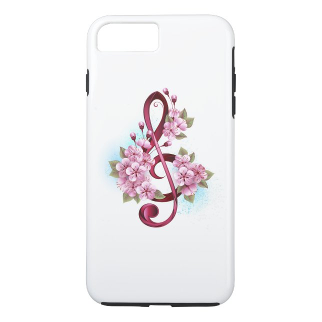 Coques Case-Mate iPhone Musical treble clef notes with sakura flowers (Dos)
