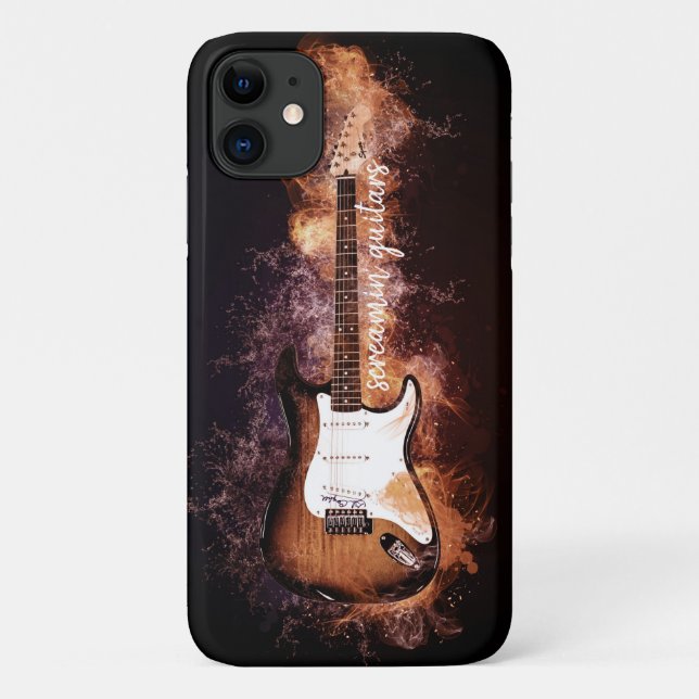 Coques Case-Mate iPhone Musicien de guitare électrique Flamme Typographie  (Dos)