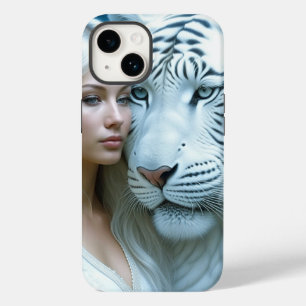 Coque Pour iPhone 14 Mystic White Tiger and Woman