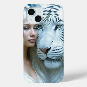 Coque Pour iPhone 15 Mystic White Tiger and Woman
