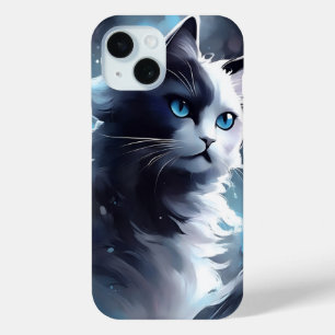 Coque Pour iPhone 15 Mystique Kitten noir et blanc   Chat d'aquarelle