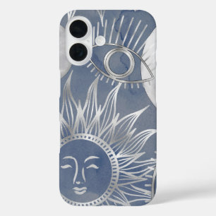 Coque Pour iPhone 16 Mystique solaire   Dusty Blue Silver Moon Stars So